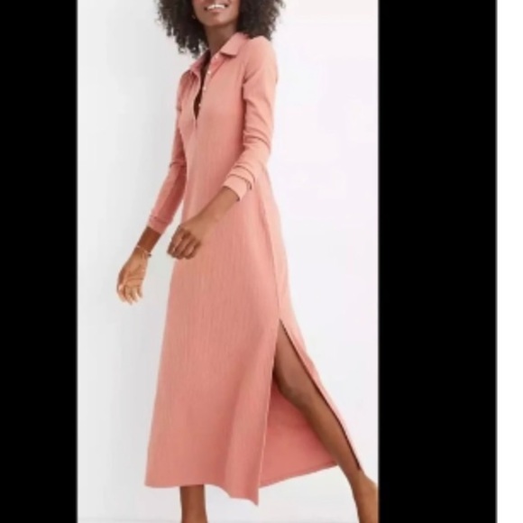 open lace back dress Linen Ribbed Midi Polo Dress in Pebble Grey